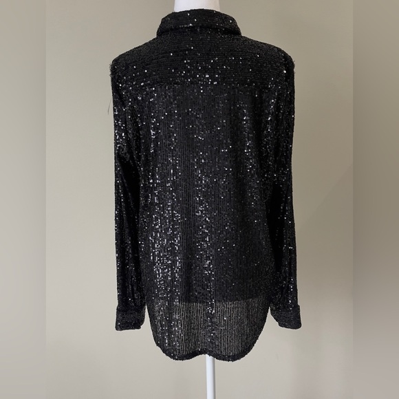 Halogen Women’s Sequin Long Sleeve Black Shirt Size Large New with tag - Picture 8 of 14